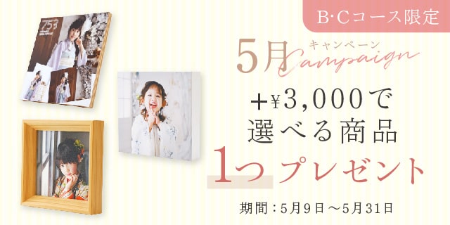 【5月限定】B・Cコースの方のみ、+3,000円で選べる商品1つプレゼント