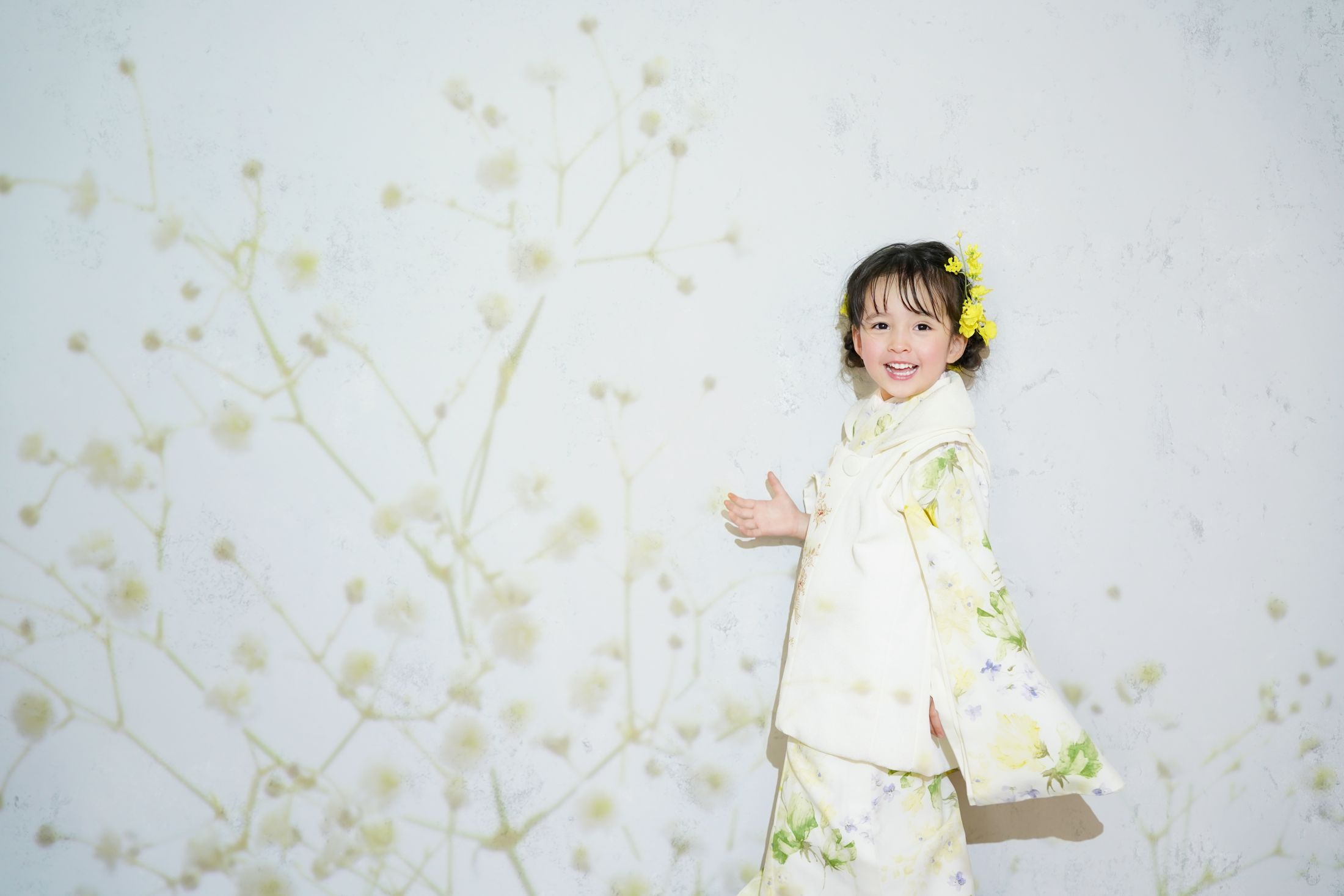 着物を着た5歳の女の子。イオン相模原での七五三のスタジオ撮影。神奈川県相模原市南区古淵2-10-1 イオン相模原店 3F
