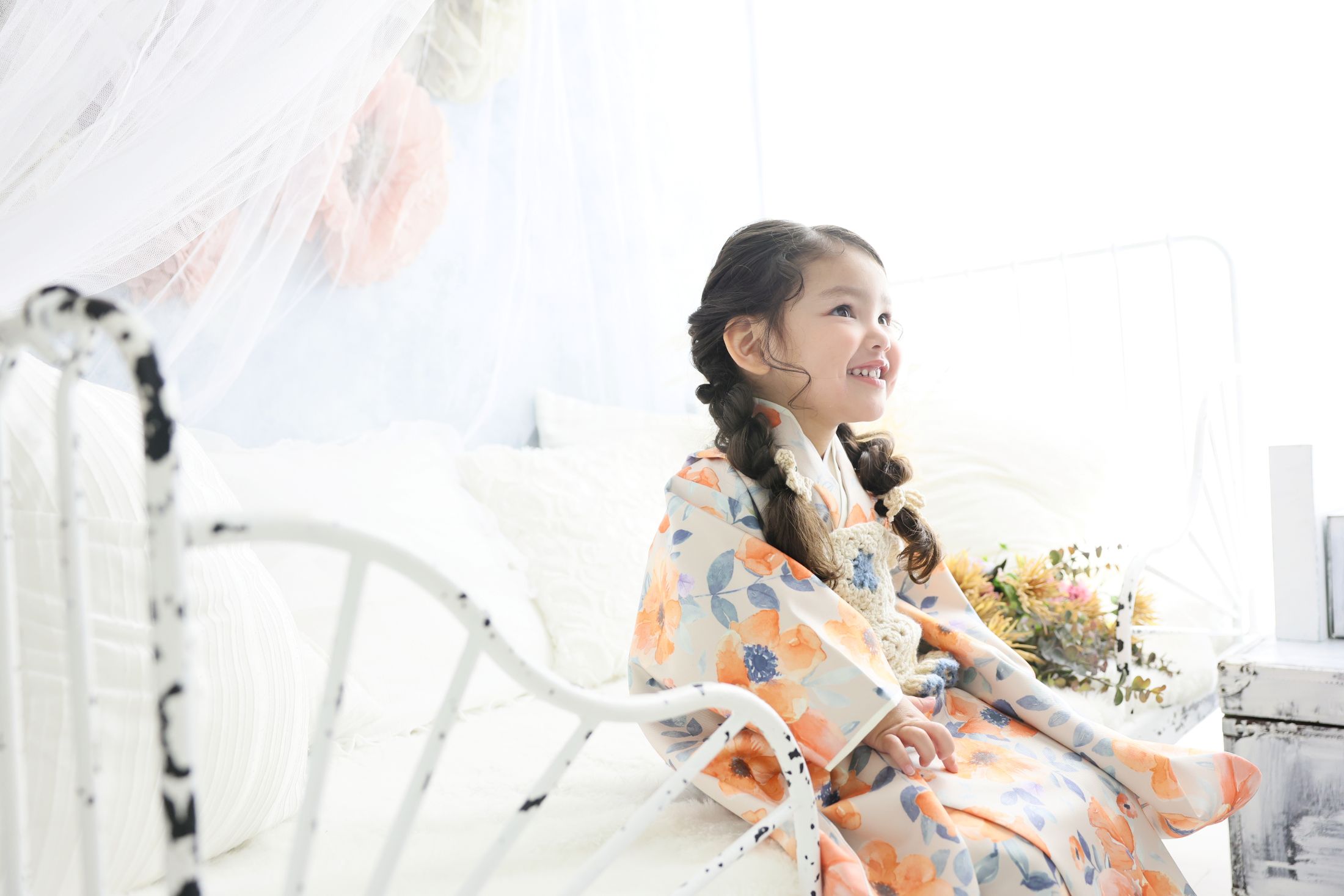 着物を着た5歳の女の子。イオンモール和歌山での七五三のスタジオ撮影。和歌山県和歌山市ふじと台23 イオンモール和歌山 3F