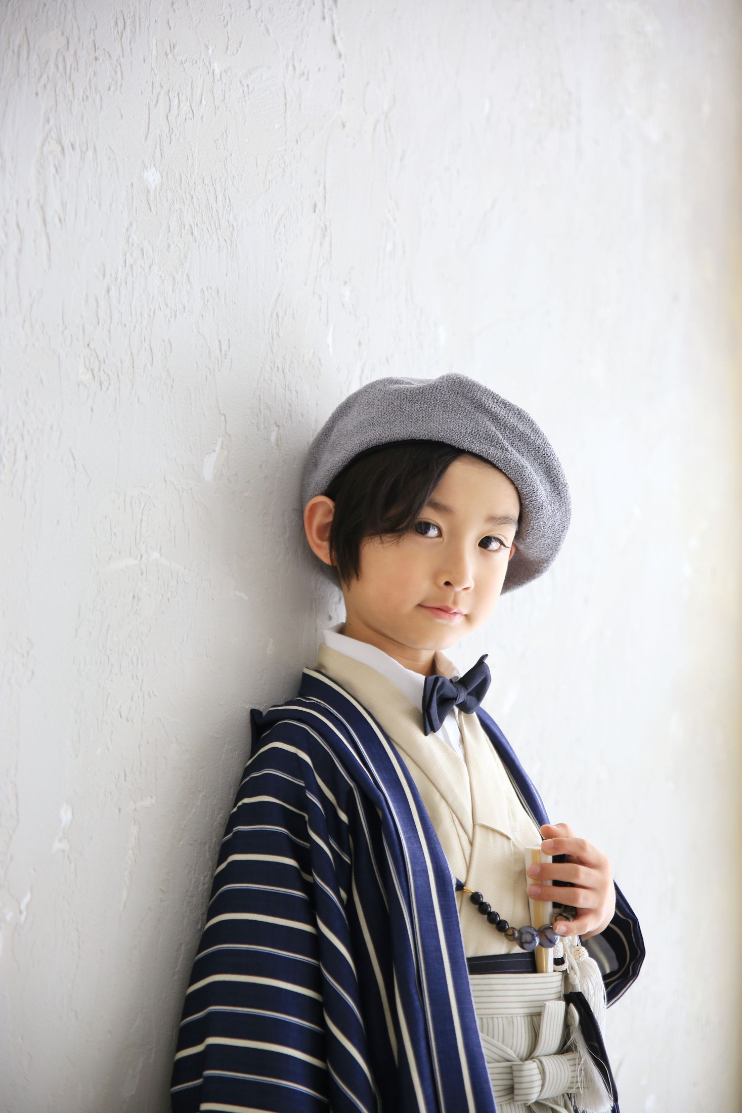 着物、羽織袴を着た７歳の男の子。錦糸町PARCOでの七五三のスタジオ撮影。東京都墨田区江東橋4-27-14 錦糸町PARCO 7F