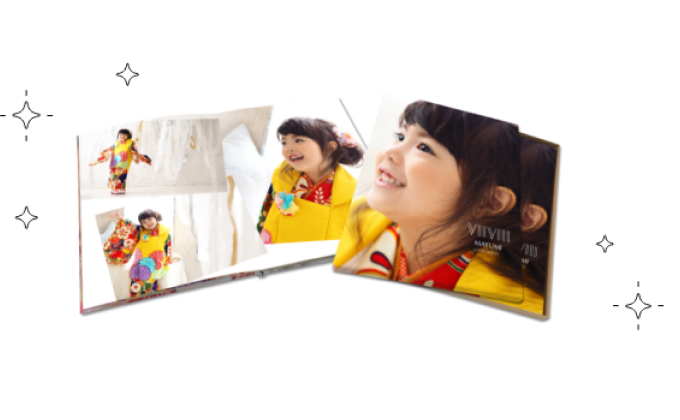 七五三の着物姿の女の子の写真を使ったアルバムとフォトブックの見本