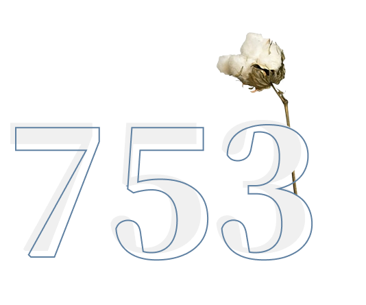 「753」の数字ロゴと綿花の装飾